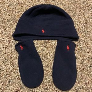 Polo Ralph Lauren Navy Hat & Mitten set Youth Boys Toddler One Size fleece